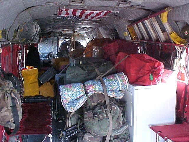 A Chinook transports the washer and dryer.