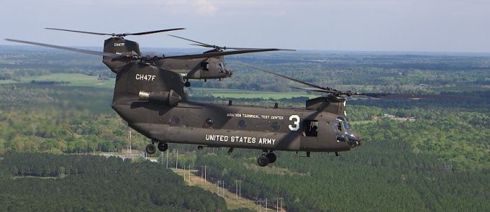 Boeing's only two CH-47F model Chinook helicopters.