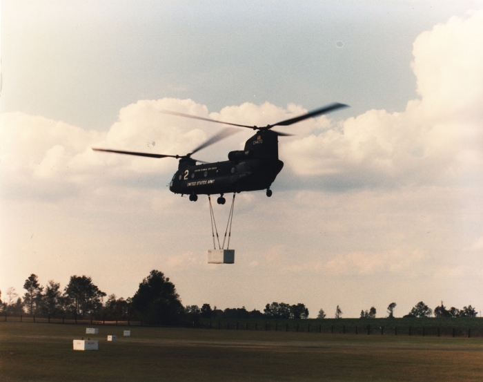 A photograph of Bear Cat 2 conducting a test with the (then) new Modified Engine Air Particle Separator (MEAPS) system installed.