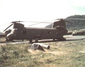 Boeing CH-47A helicopter 64-13154, "Birth Control", - One of the original four Guns A Go-Go Armed CH-47s.