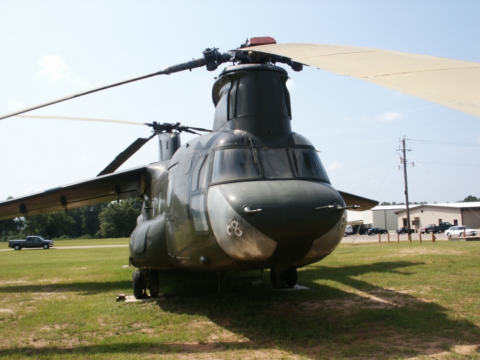 Having received a fresh coat of paint, CH-47A Chinook helicopter 65-07992, converted to the Boeing BV-347, sits outside the Army Aviation Museum at Fort Rucker, 25 June 2008.