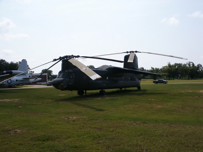 Having received a fresh coat of paint, CH-47A Chinook helicopter 65-07992, converted to the Boeing BV-347, sits outside the Army Aviation Museum at Fort Rucker, 25 June 2008.