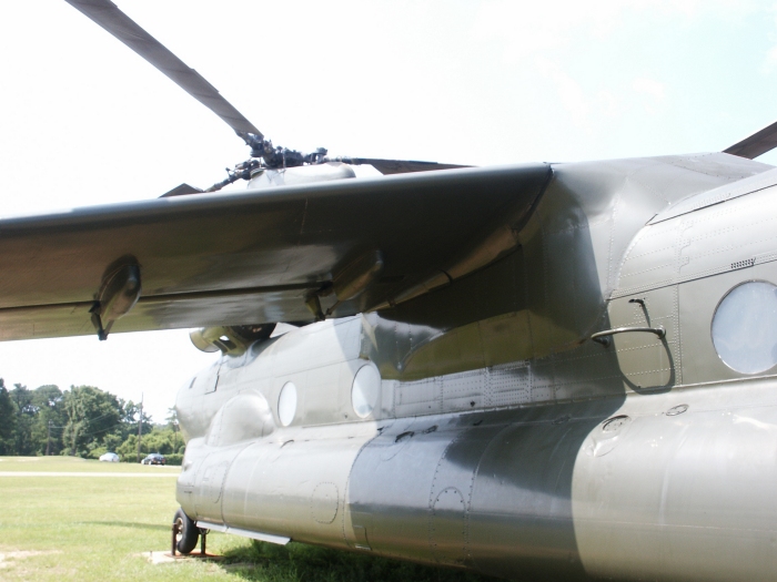 Having received a fresh coat of paint, CH-47A Chinook helicopter 65-07992, converted to the Boeing BV-347, sits outside the Army Aviation Museum at Fort Rucker, 25 June 2008.