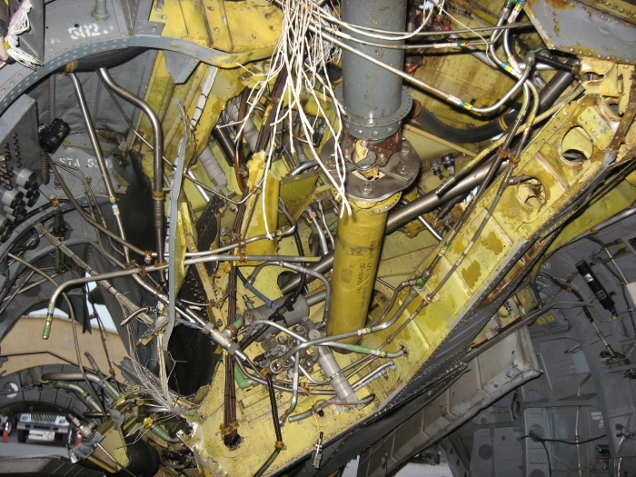 A view of the ramp area of 83-24123 after it was taxied into another aircraft at Bagram, Afghanistan, on 10 August 2007.