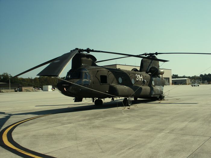 CH-47D Chinook helicopter 91-00231 as it sat on the ramp at Knox Army Airfield, Fort Rucker, Alabama.  The aircraft was prepped to fly to Corpus Christi Army Depot (CCAD), Texas, for what was known as D to D turn-in. Once at CCAD, the aircraft would be repaired as necessary and then transferred to a unit in need of a replacement helicopter.