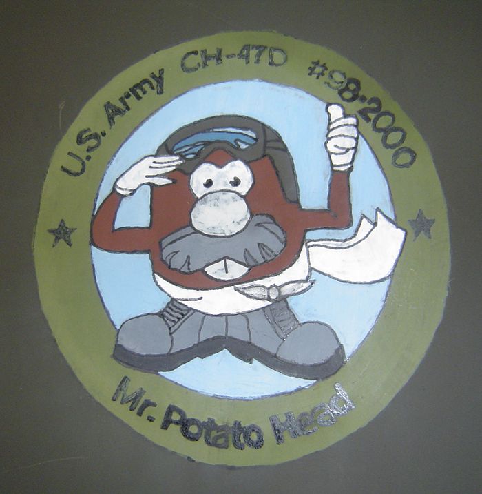 CH-47D Chinook 98-02000, Mr. Potato Head nose art, circa Spring 2006.