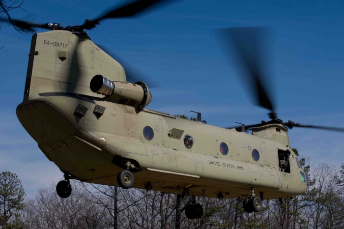 24 February 2009: CH-47F Chinook helicopter 04-08717 operating at an unknown location near Simmons Army Airfield (KFBG), Fort Bragg, North Carolina.