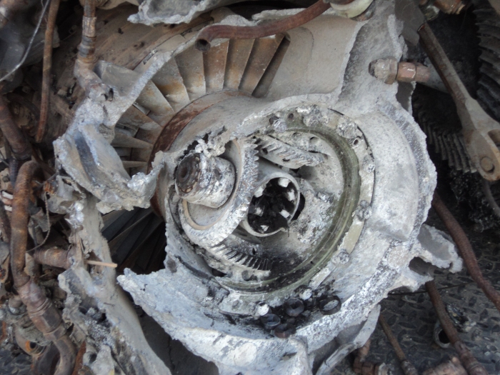 The remains of CH-47F Chinook helicopter 08-08044 after it was removed from the crash site to Forward Operating Base (FOB) Fenty in August 2011.