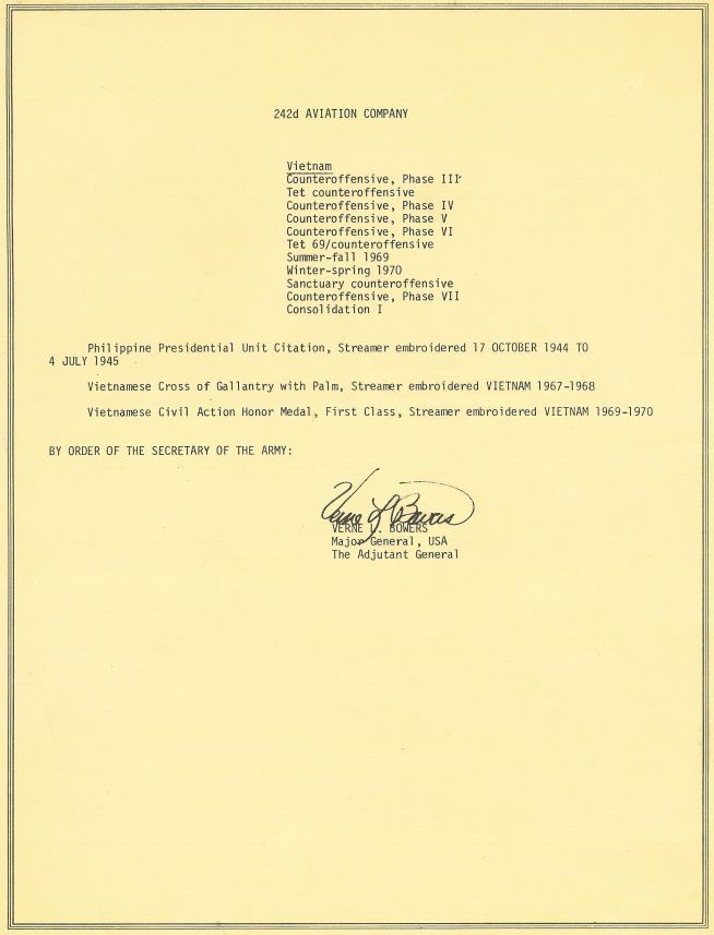 242nd assault Support Helicopter Company - Unit Lineage and Honors, dated 1975.