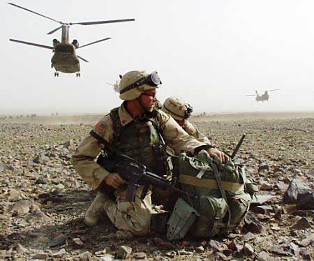 U.S. soldiers from the 82nd Airborne Division secure an area.