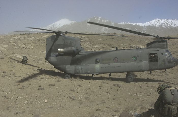 B Company - "Hercules", 159th Aviation Regiment, CH-47D Chinook in Afghanistan, circa 2002.