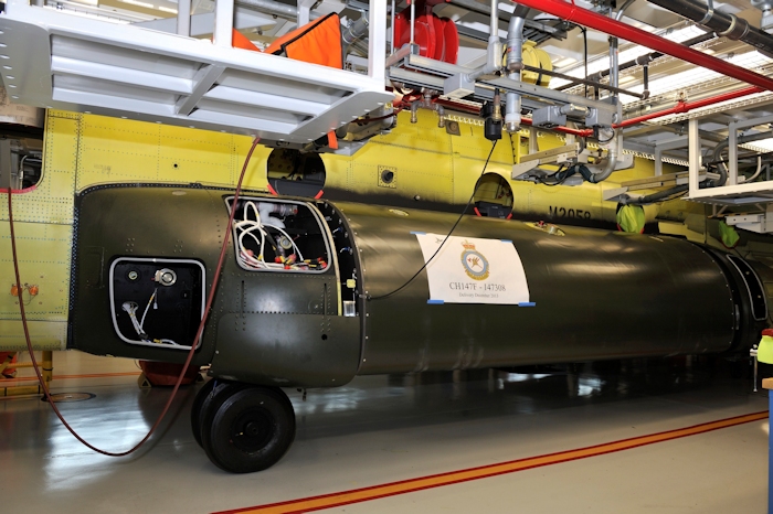 24 June 2013: Medium to Heavy Lift helicopter (MHLH), Chinook CH147F, tail number 147308, is seen going through the assembly line at the Boeing factory in Philadelphia, Pennsylvania, United States.