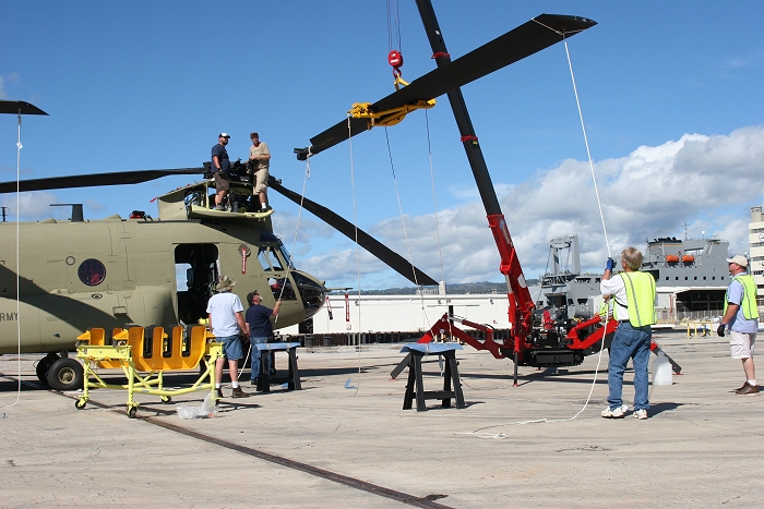 19 November 2010: The Boeing Maintenance Team continues to reassemble another CH-47F Chinook helicopter.