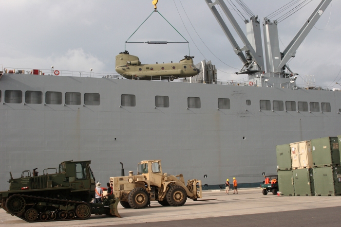 18 November 2010: CH-47F Chinook helicopter 07-08738 was the eighth aircraft to arrive at the dock.