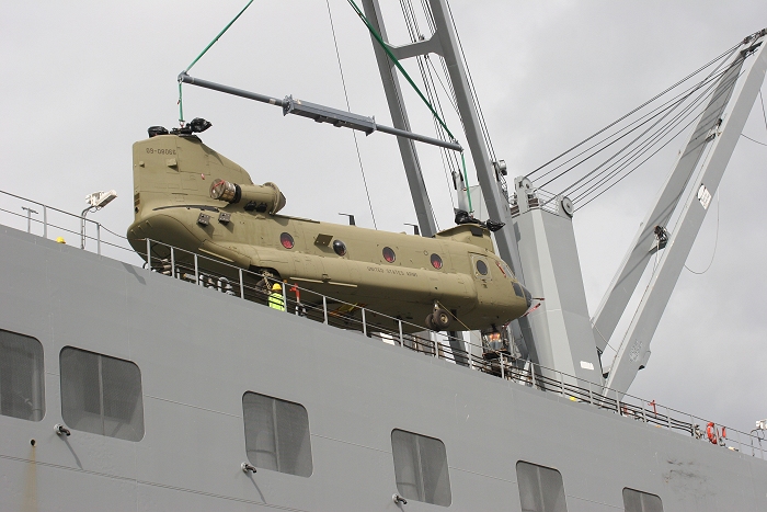 18 November 2010: Number three to the dock was CH-47F Chinook helicopter 09-08066.