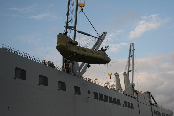 18 November 2010: CH-47F Chinook helicopter 09-08067 was the fourteenth aircraft to arrive at the dock.