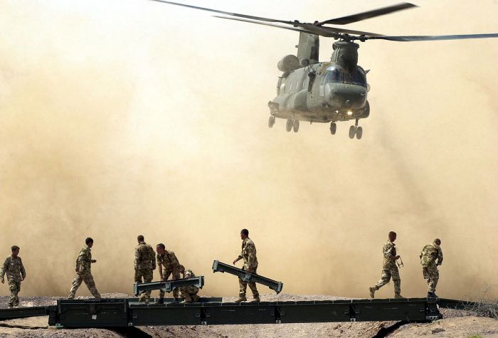 British RAF Chinook during Exercise Saif Sareea II, 2002.